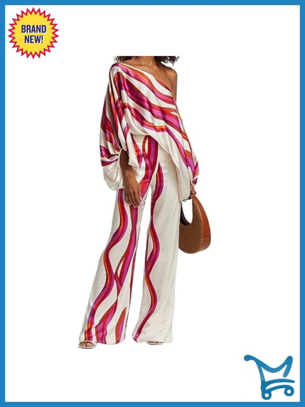 Off Shoulder Printed Long Sleeve Wide Leg Pants Set